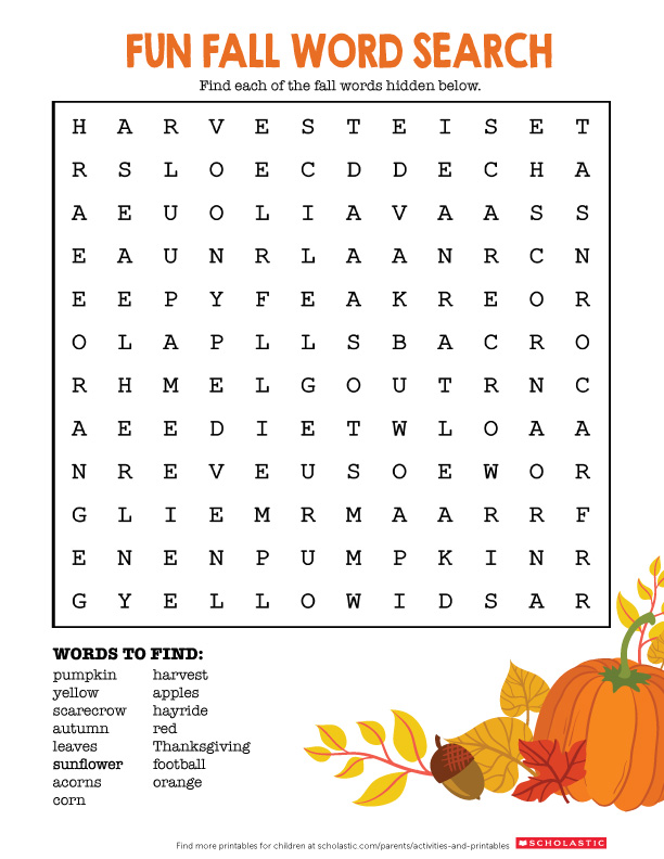Fun Fall Word Search