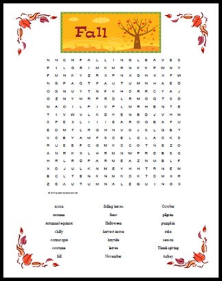 Fall Themed Word Search