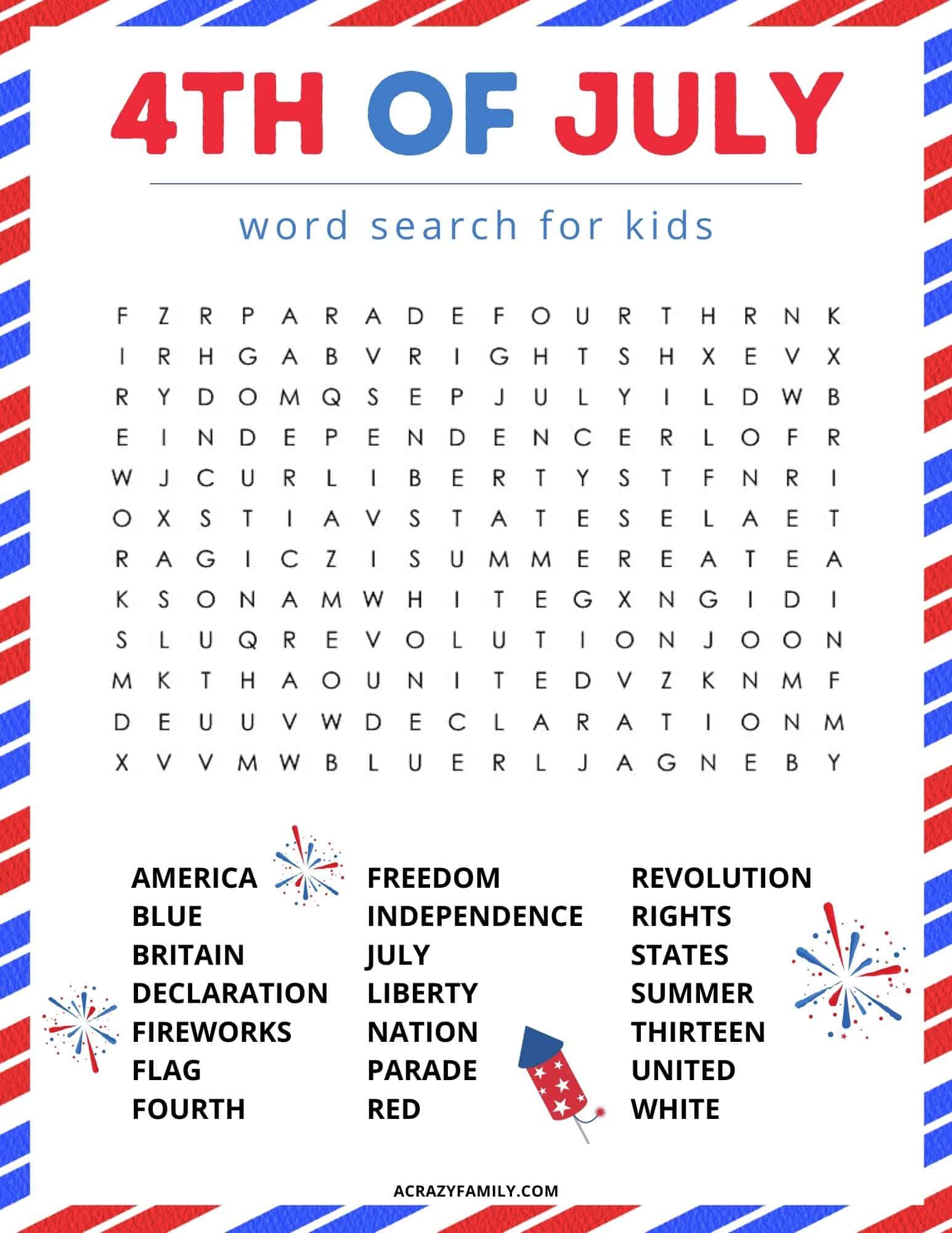 4th of July Word Search